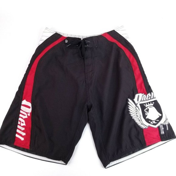 O'Neill Other - O'neill Board Shorts Mens 32 x 9 Black Red White Lion Crest Casual Swim Trunks